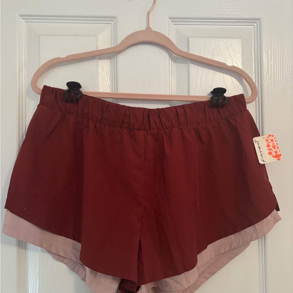 FP Movement Burgundy and Pink Athletic Shorts